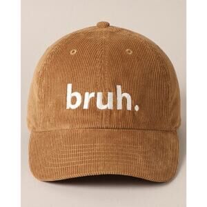 Y2K Unisex Hat Corduroy Bruh Cap Embroidered Trucker Brown Adjustable OSFM